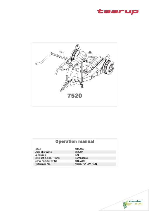 Taarup 7520 Bale wrappers Round bales 2007 Operation Maintenance Manual PDF download
