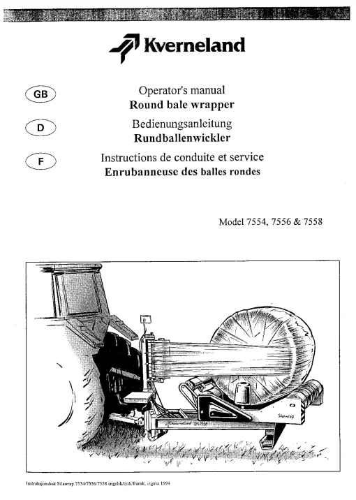 Taarup 7554 7556 7558 Round Bale wrappers Operation Maintenance Manual PDF download