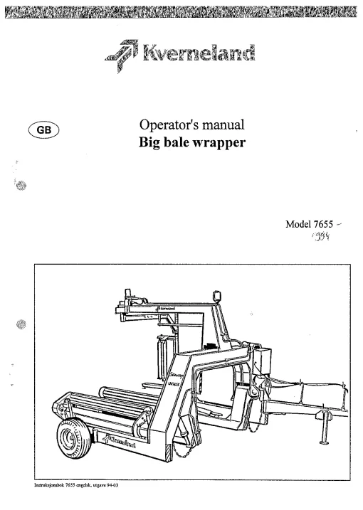 Taarup 7655 Big Bale wraper 1994 Operation Maintenance Manual PDF download