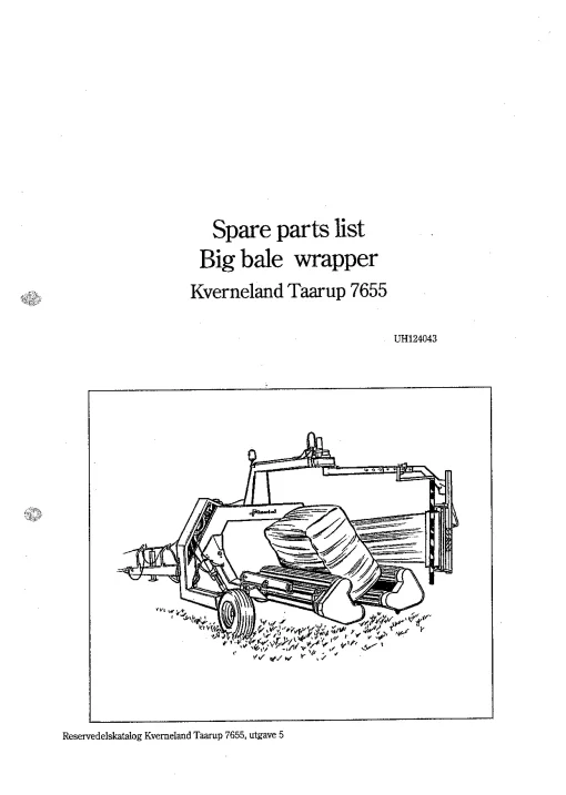 Taarup 7655 Big Bale wraper UH124043 Parts Manual Catalog Pdf Download