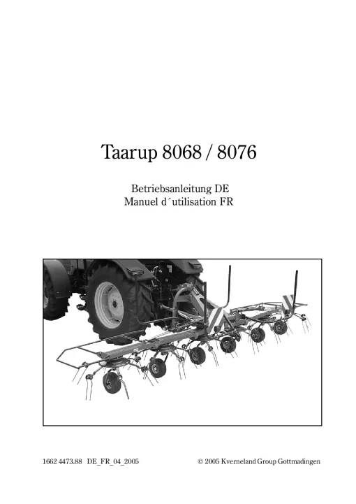 Taarup 8068 8076 Tedders 6rotors 2004 Operation Maintenance Manual PDF download