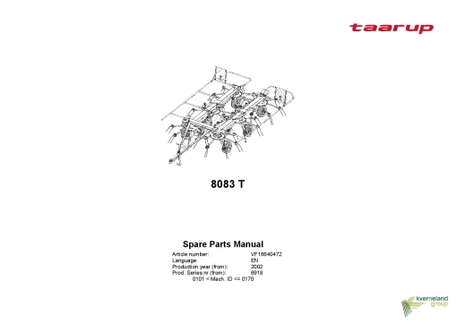 Taarup 8083T Tedders 6 rotors 2002 mach ID 0101-0170 Parts Manual Catalog Pdf Download