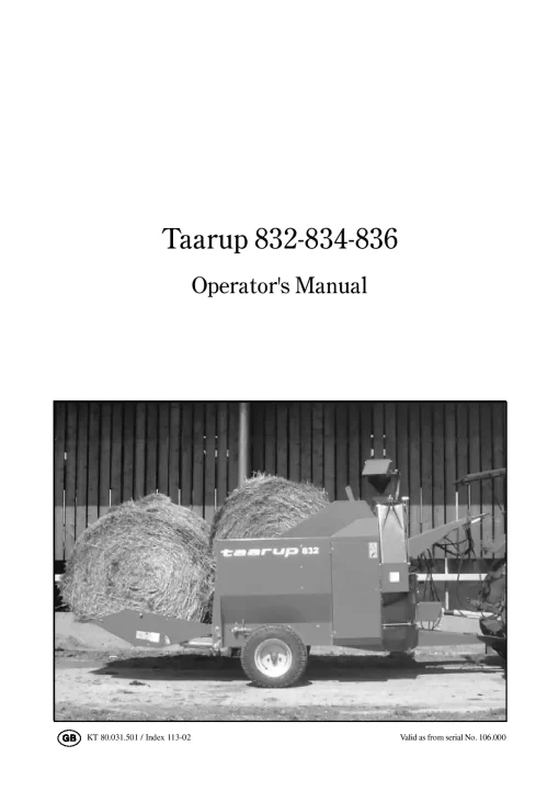 Taarup 832 834 836 Bale choppers and feeders Operation Maintenance Manual PDF download