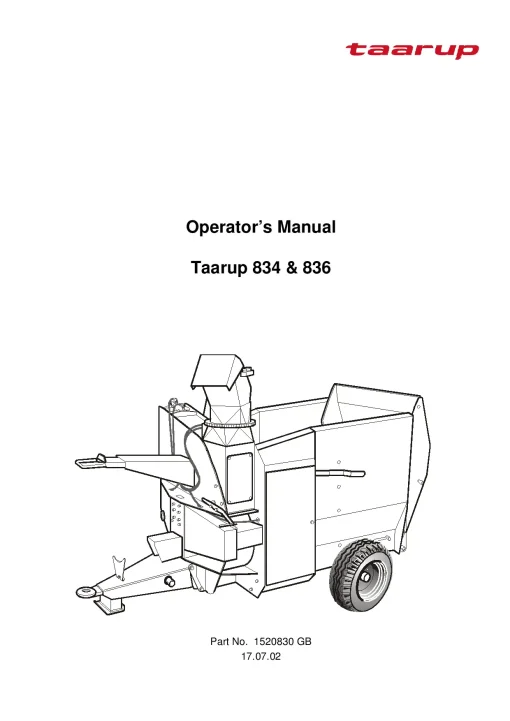 Taarup 834 836 Bale choppers and feeders Operation Maintenance Manual PDF download