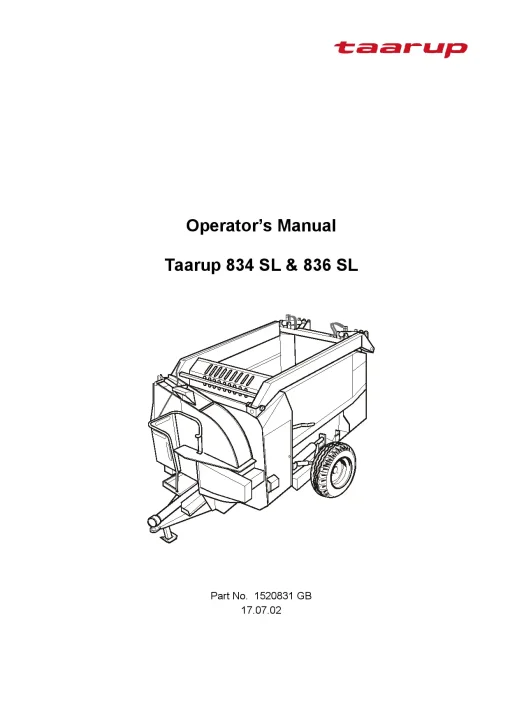 Taarup 834SL 836SL Bale choppers and feeders Operation Maintenance Manual PDF download