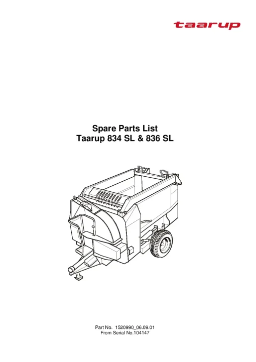 Taarup 834SL 836SL Bale choppers and feeders Parts Manual Catalog Pdf Download