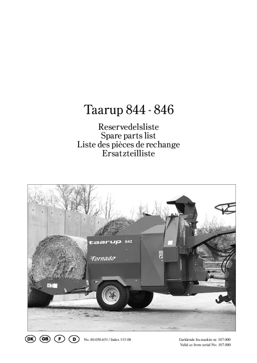 Taarup 844 846 Bale choppers and feeders Parts Manual Catalog Pdf Download