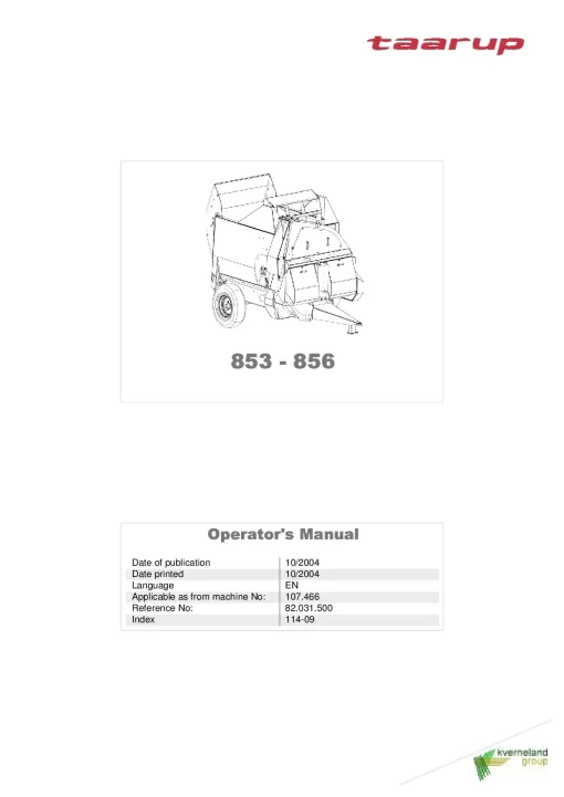 Taarup 853 856 Bale choppers and feeders 2004 Operation Maintenance Manual PDF download