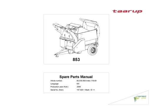 Taarup 853 Bale choppers and feeders 2006 Parts Manual Catalog Pdf Download