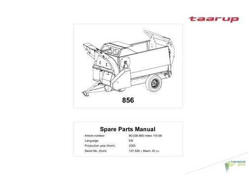 Taarup 856 Bale choppers and feeders 2005 Parts Manual Catalog Pdf Download