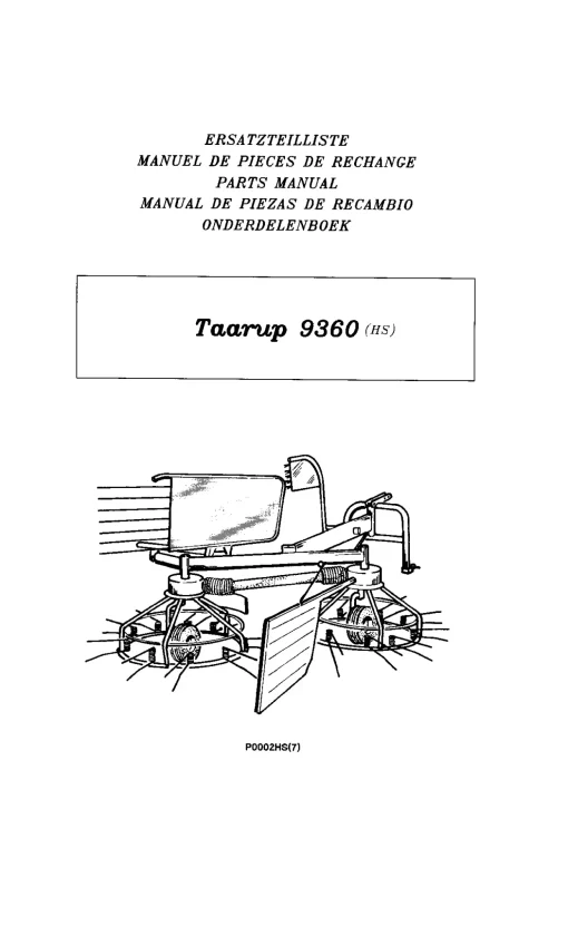 Taarup 9360 -HS Rake Tedders 2001 Parts Manual Catalog Pdf Download