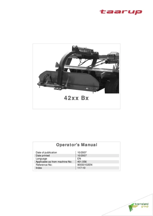 Taarup BX 42xx Mowers conditioners 2007 Operation Maintenance Manual PDF download