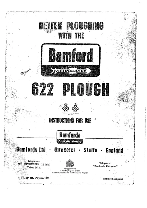 Taarup Bamford 622 621 725 Plough Operation Maintenance Manual PDF download