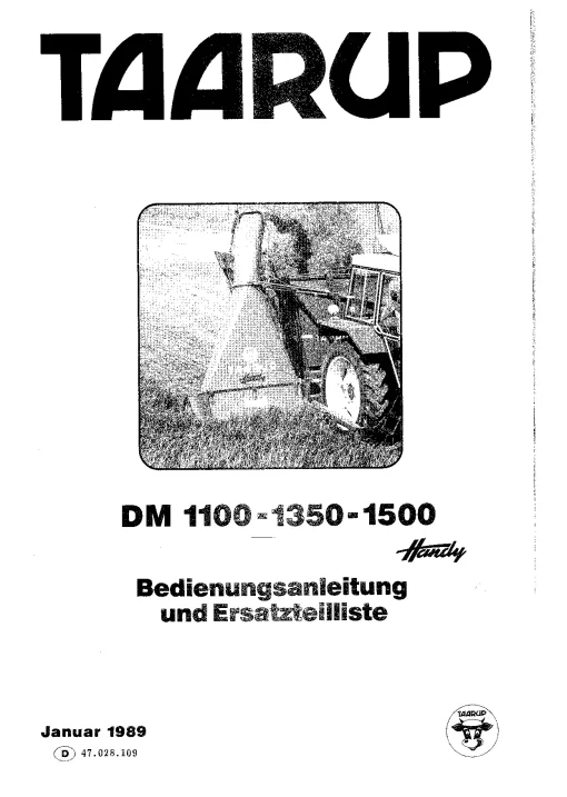 Taarup DM- 1100 1350 1500 Forage harvesters 1989 Operation Maintenance and Parts Manual PDF download