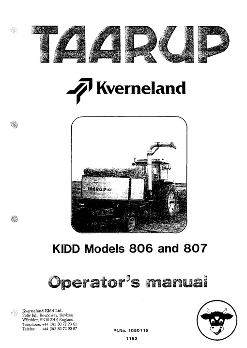 Taarup KD 806 KD 807 Bale choppers and feeders 2002 Operation Maintenance Manual PDF download