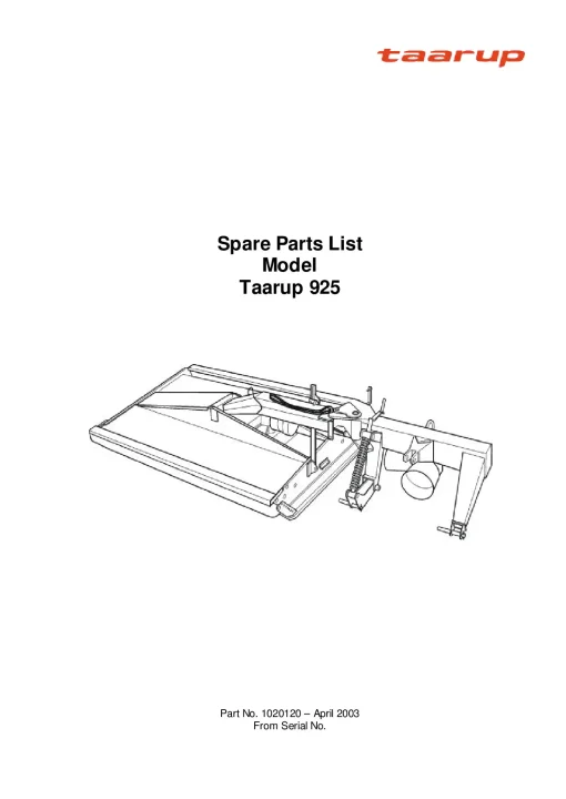 Taarup KD 925 Toppers 2003 Parts Manual Catalog Pdf Download