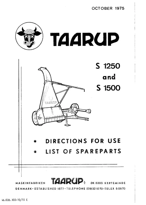 Taarup S1250 S1500 Forage harvesters 1975 Parts Manual Catalog Pdf Download