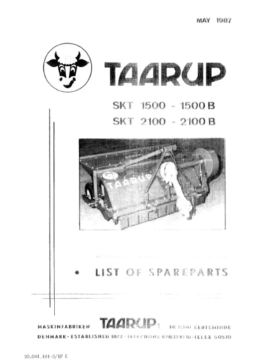 Taarup SKT 1500 2100 -B Forage harvesters 1987 Parts Manual Catalog Pdf Download