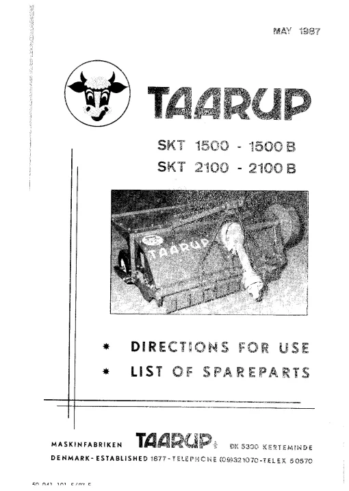 Taarup SKT 1500(B) 2100(B) Forage harvesters 1987 Operation Maintenance and Parts Manual PDF download