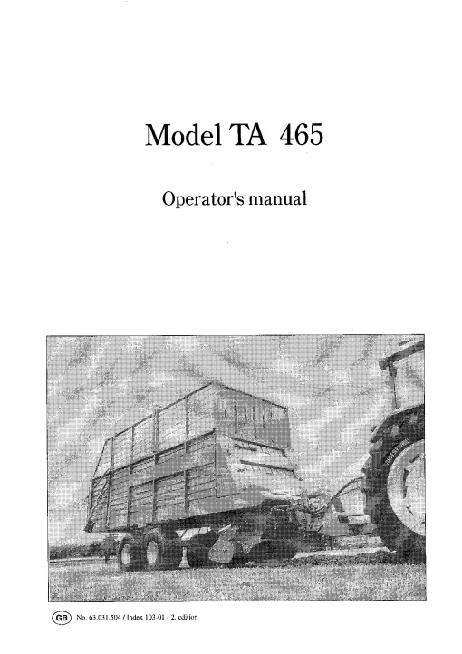 Taarup TA 465 Loader wagon Operation Maintenance Manual PDF download