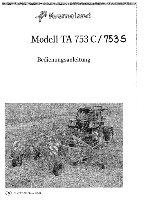 Taarup TA 753C 753S Rakes multi rotors Operation Maintenance Manual PDF download