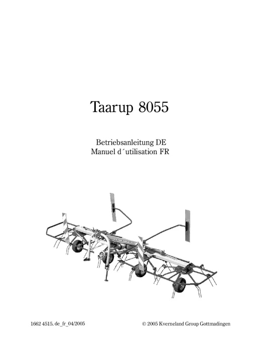 Taarup TA 8055 Tedders 4 rotors 1997 Operation Maintenance Manual PDF download
