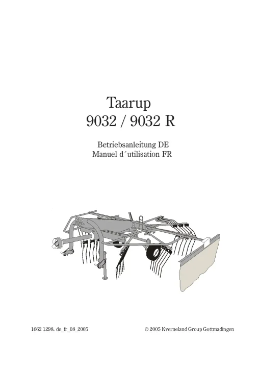 Taarup TA 9032 9032R Rakes Single rotor 1997 Operation Maintenance Manual PDF download