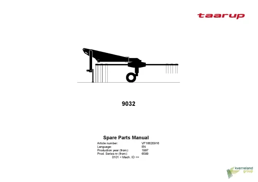 Taarup TA 9032 Rakes Single rotor 1997 mach ID 0101- Parts Manual Catalog Pdf Download