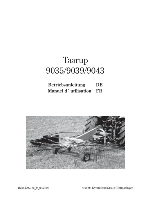 Taarup TA 9035 9039 9043 Rakes Single rotor 1999 Operation Maintenance Manual PDF download