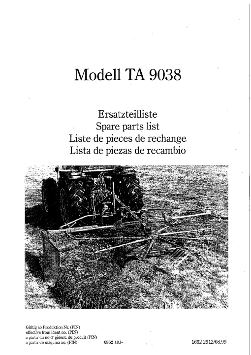 Taarup TA 9038 Rakes Single rotor 1997 Parts Manual Catalog Pdf Download