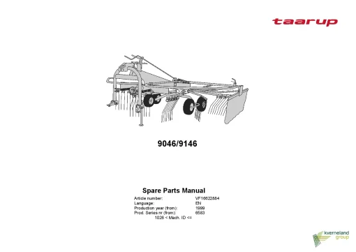 Taarup TA 9046 9146 Rakes Single rotor 1999 Parts Manual Catalog Pdf Download