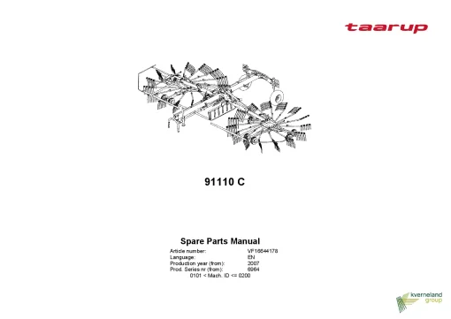 Taarup TA 91110C Rakes multi rotors 2007 mach ID 0101-0200 Parts Manual Catalog Pdf Download