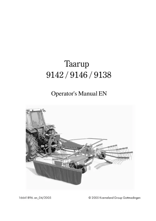 Taarup TA 9138 9142 9146 Rakes Single rotor 1999 Operation Maintenance Manual PDF download