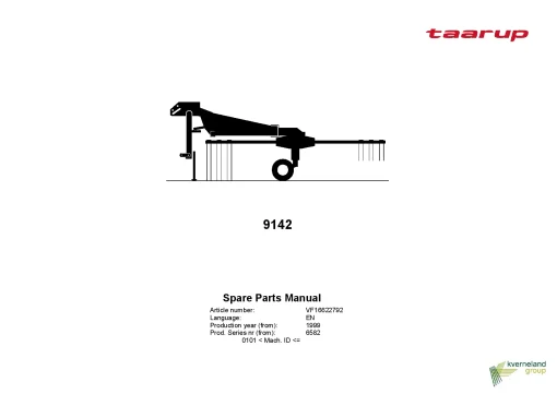 Taarup TA 9142 Rakes Single rotor 1999 Parts Manual Catalog Pdf Download