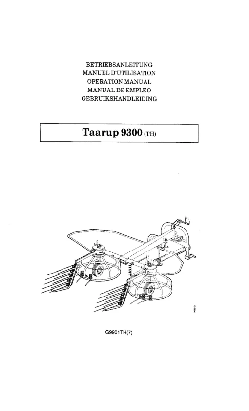 Taarup TA 9300-TH Rake Tedders 1998-2000 Operation Maintenance Manual PDF download