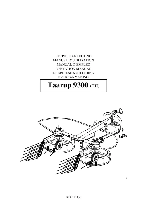 Taarup TA 9300-TH Rake Tedders 2004_59TH01 Operation Maintenance Manual PDF download