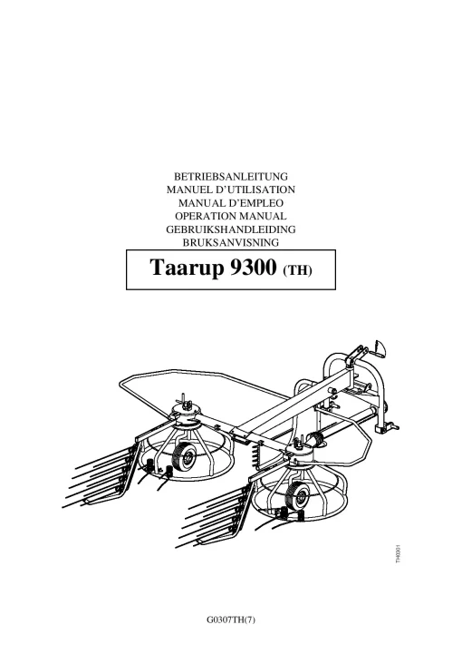 Taarup TA 9300-TH Rake Tedders 2005_62TH01 Operation Maintenance Manual PDF download
