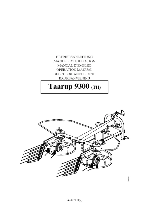 Taarup TA 9300-TH Rake Tedders 2007_65TH01 Operation Maintenance Manual PDF download