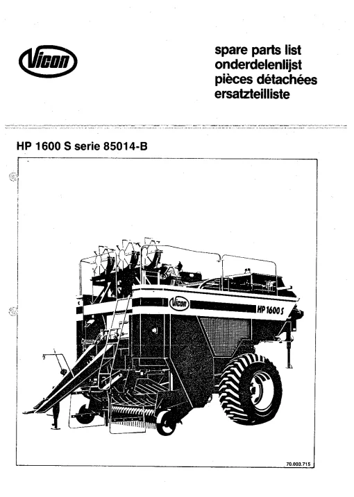 Vicon 1600 S serie all Parts Manual Catalog Pdf Download