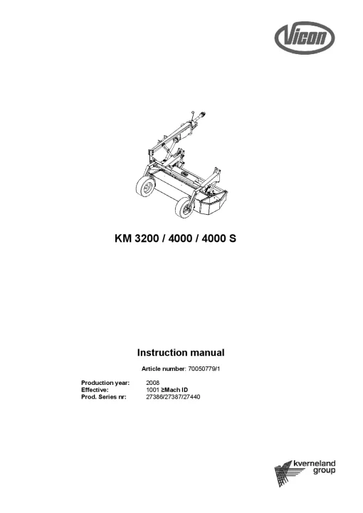 Vicon 3200 4000 4000S Mowers Disc Plain 2008 Operation Maintenance Manual PDF download