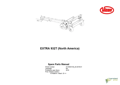 Vicon 932T Mower Conditioner 2016 North America Parts Manual Catalog Pdf Download