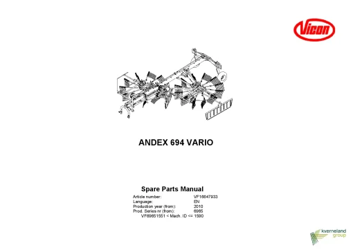 Vicon ANDEX 694 Vario Rakes Multi Rotors 2010 Parts Manual Catalog Pdf Download