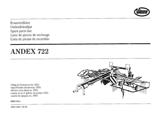 Vicon ANDEX 722 Rakes multi rotors 1998 Parts Manual Catalog Pdf Download