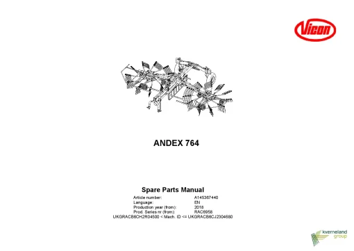 Vicon ANDEX 764 Rakes Multi Rotors 2018 Parts Manual Catalog Pdf Download