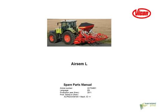 Vicon Airsem L Seed drills Pneumatic 2011 Parts Manual Catalog Pdf Download