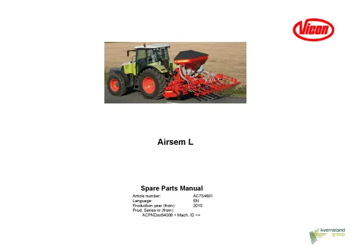 Vicon Airsem L Seed drills Pneumatic 2015 Parts Manual Catalog Pdf Download