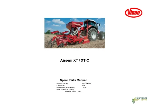 Vicon Airsem XT XTC Seed drills Pneumatic 2010 Parts Manual Catalog Pdf Download