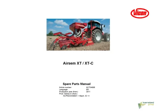 Vicon Airsem XT XTC Seed drills Pneumatic 2011 Parts Manual Catalog Pdf Download