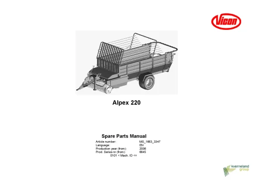 Vicon Alpex 220 Loader wagon 2006 Parts Manual Catalog Pdf Download