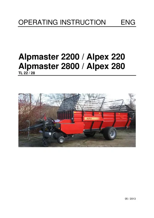 Vicon Alpmaster 2200 2800 Alpex 220 280 Loader wagon 2013 Operation Maintenance Manual PDF download
